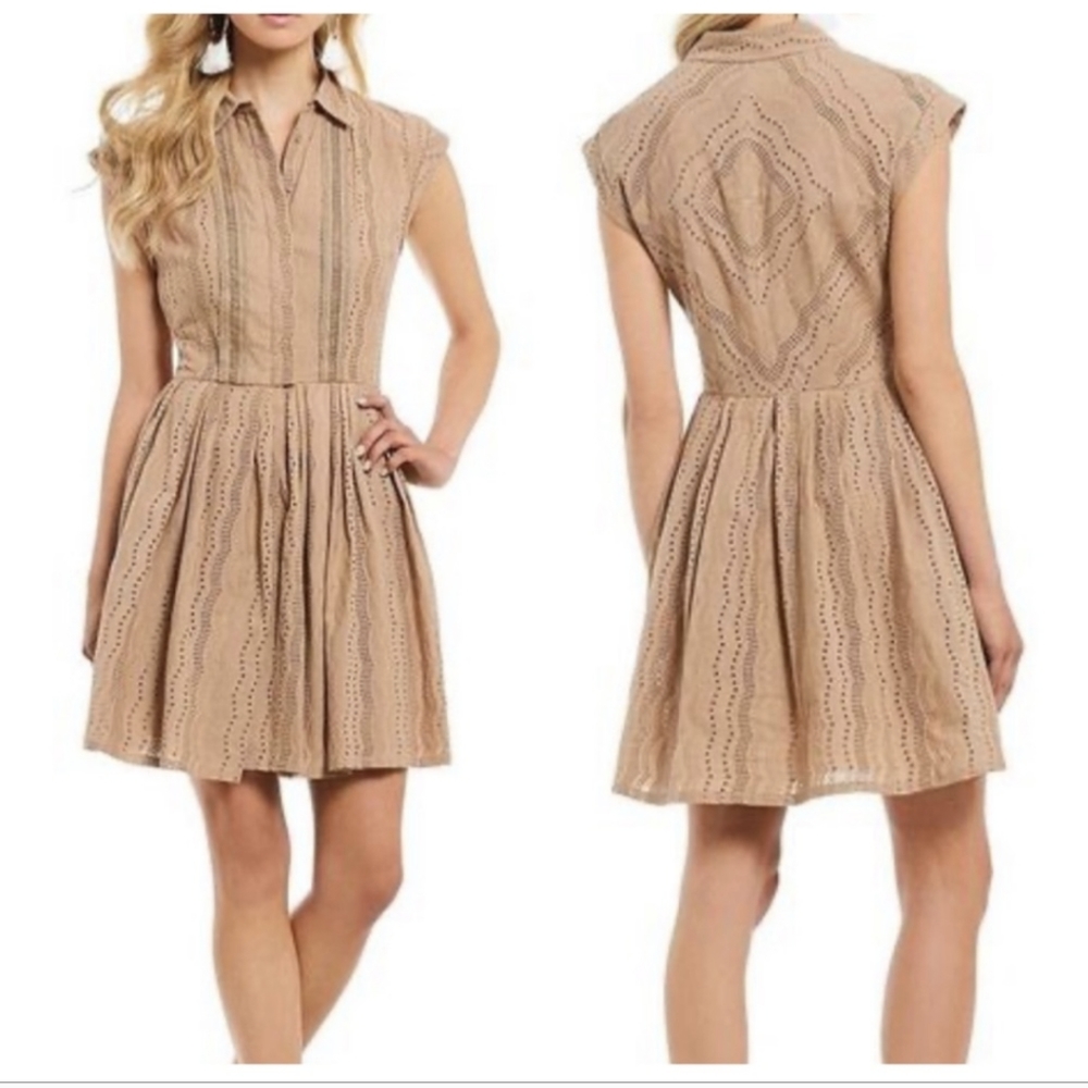 A Loves A Khaki Eyelet Pleated Dress Size Large